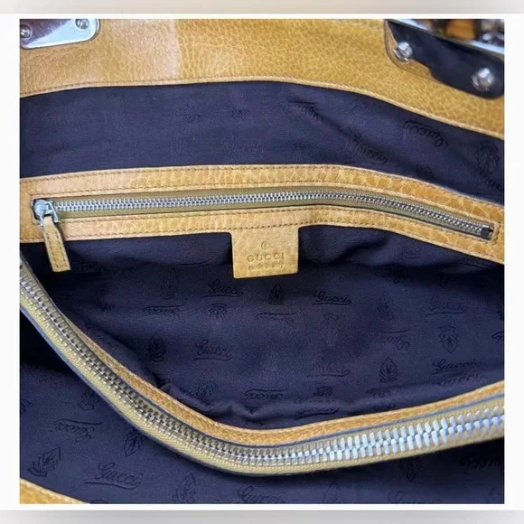 Gucci Bamboo Bar GG Monogram Canvas Shopper Tote Yellow Leather Braided Handles - Picture 10 of 14
